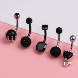 JFORYOU Black Belly Button Rings for Women Surgical Steel Skull Hand with Opal Devil Heart Navel Rings Halloween Belly Piercing Jewelry