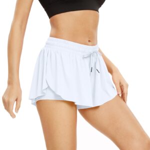 Flowy Women's Athletic Shorts Workout Running Gym Yoga Tennis Golf Skirt Sport Active Butterfly Skort with Pockets Cute Comfy Lounge Spandex Sweat Pants Trendy Clothes Casual Summer Outfits White XL