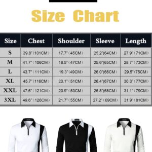 HOOD CREW Mens Long Sleeve Polo Shirts Fashion Color Block Zipper T shirts Yellow 3XL