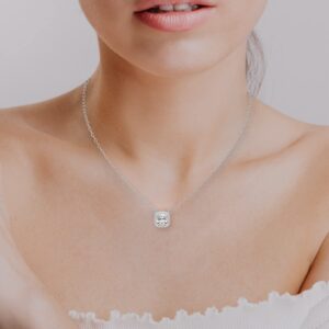 FRIENDLY DIAMONDS Diamond Pendant Necklace For Women | 3 Carat IGI Certified Cushion Shape Lab Grown Diamond | Flaire Halo Lab Diamond Pendant Necklace In 18K White Gold | FG-VS1-VS2 Quality