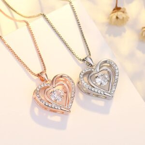 WSKFLY Heart Necklaces for Women, 14K Rose Gold Plated 5a cubic zirconia pendant Gift for Wife Girls Her 18+2 inch