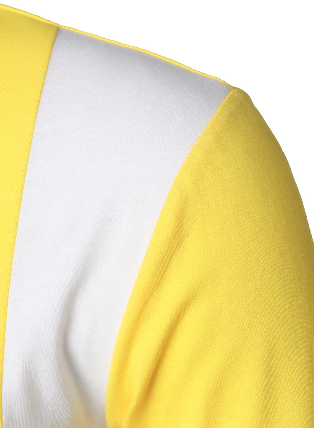 HOOD CREW Mens Long Sleeve Polo Shirts Fashion Color Block Zipper T shirts Yellow 3XL