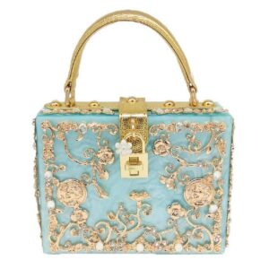 Tngan Women Evening Clutch Acrylic Square Box Bag with Rhinestones Shoulder Bag Crossbody Bag Handbag, Light Blue