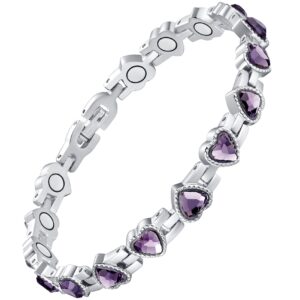 feraco magnetic bracelet for women titanium steel magnetic bracelet with neodymium magnets & sparkling crystals, christmas jewelry gifts (purple)