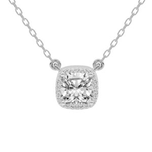 FRIENDLY DIAMONDS Diamond Pendant Necklace For Women | 3 Carat IGI Certified Cushion Shape Lab Grown Diamond | Flaire Halo Lab Diamond Pendant Necklace In 18K White Gold | FG-VS1-VS2 Quality