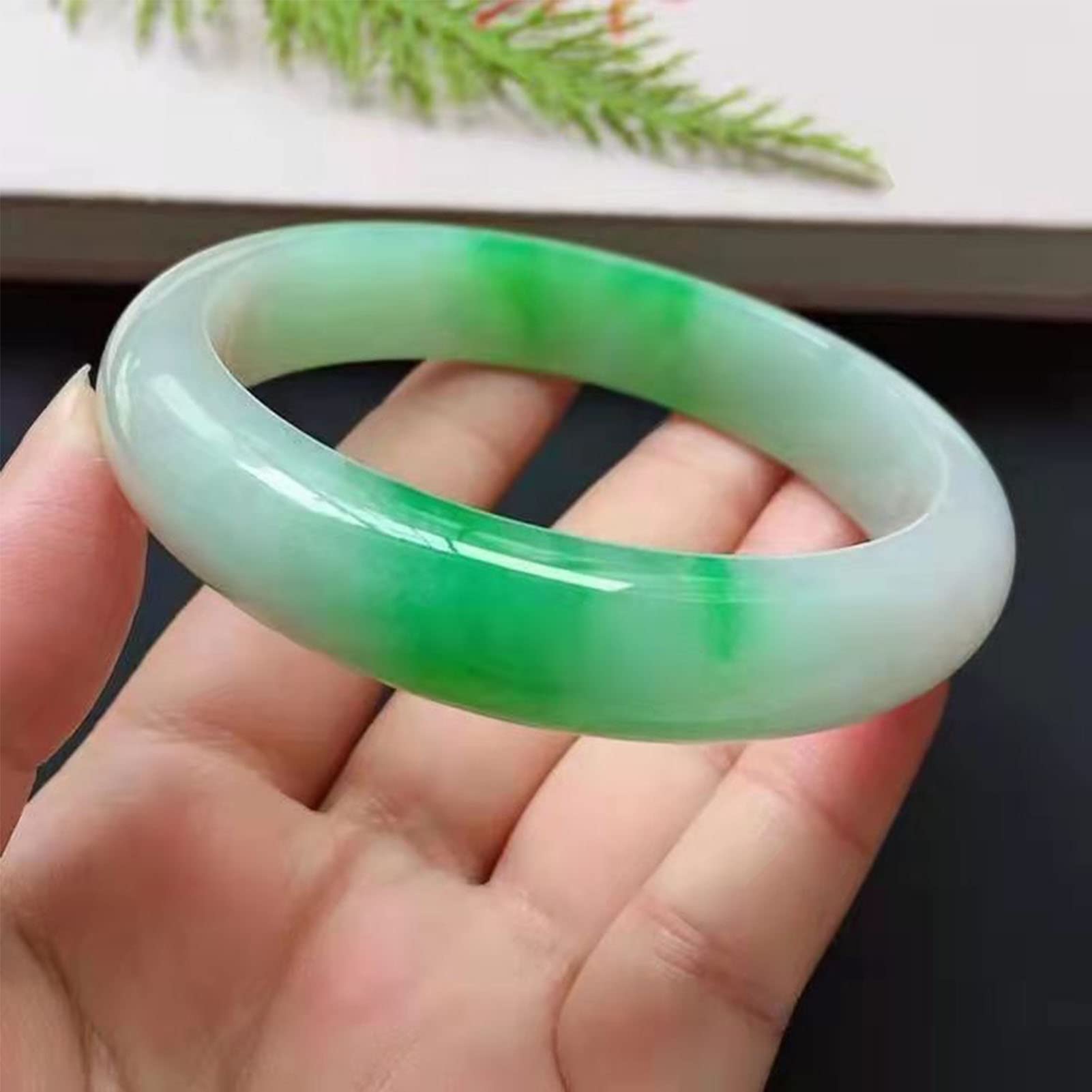 Natural Burmese Jade Bangle, Grade A Light Green Retro Icy Jadeite Bangle Bracelet for Women, Genuine Jade Bracelet,motherhood gift,elegant gemstone bangle (Size : 50-52MM)