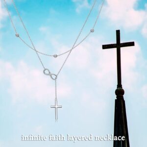 MONGAS Infinity Cross Layered Necklaces 925 Sterling Silver Lariat Y Necklace Christmas Jewelry for Women