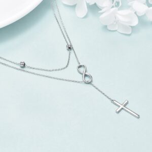 MONGAS Infinity Cross Layered Necklaces 925 Sterling Silver Lariat Y Necklace Christmas Jewelry for Women