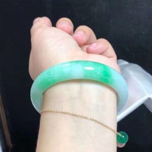 Natural Burmese Jade Bangle, Grade A Light Green Retro Icy Jadeite Bangle Bracelet for Women, Genuine Jade Bracelet,motherhood gift,elegant gemstone bangle (Size : 50-52MM)