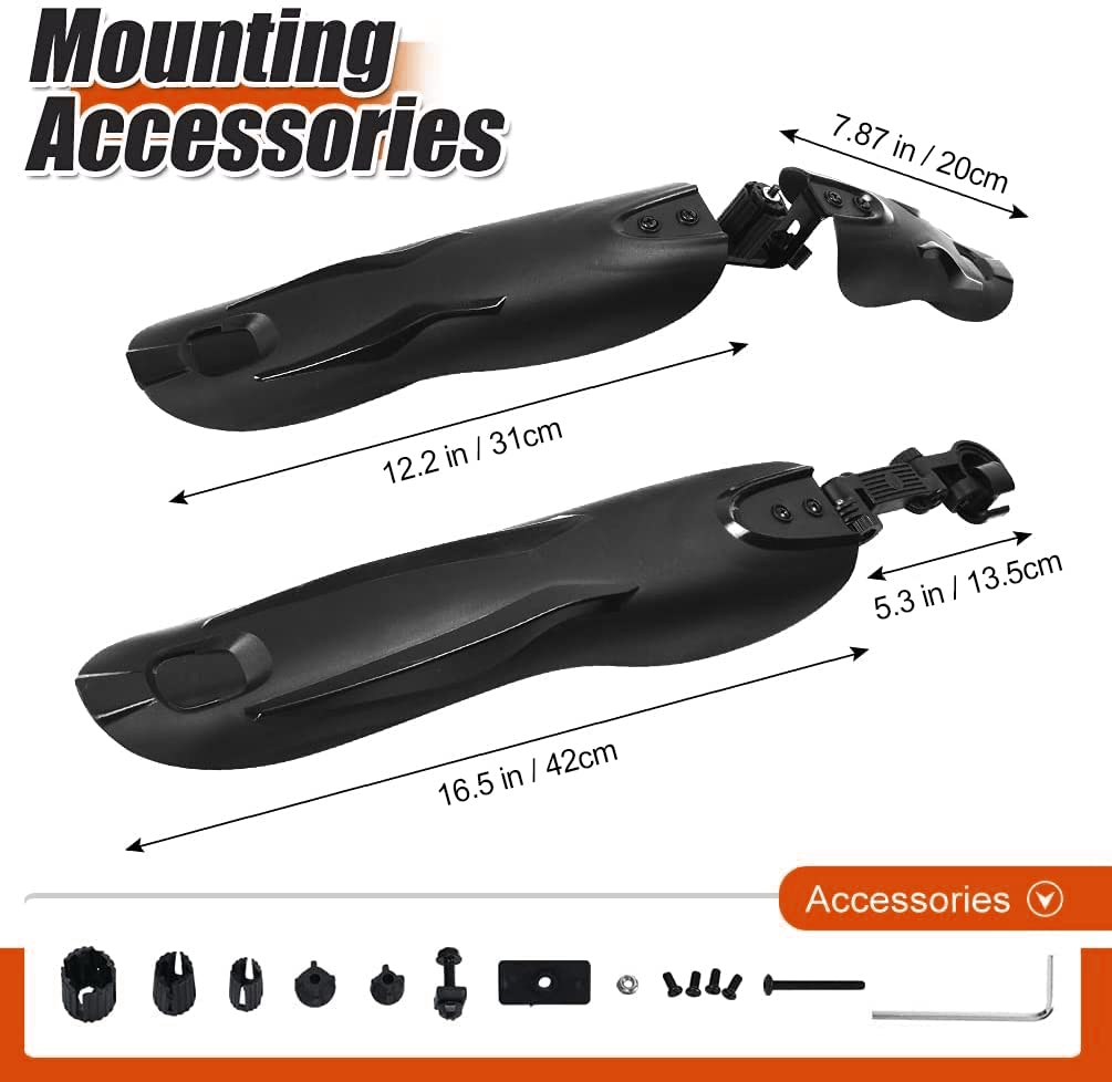 Winmoom Adjustable Bike Fender Set for 22"/24"/26"/27.5"，3 Parts-Universal Full Cover Thicken Widen, Front/Rear Mud Guards Fit for MTB Mountain Road Bike