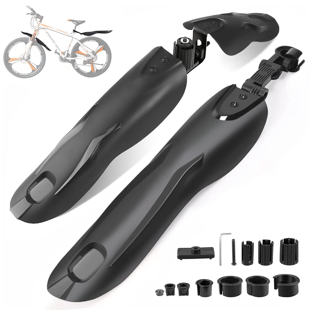 Winmoom Adjustable Bike Fender Set for 22"/24"/26"/27.5"，3 Parts-Universal Full Cover Thicken Widen, Front/Rear Mud Guards Fit for MTB Mountain Road Bike