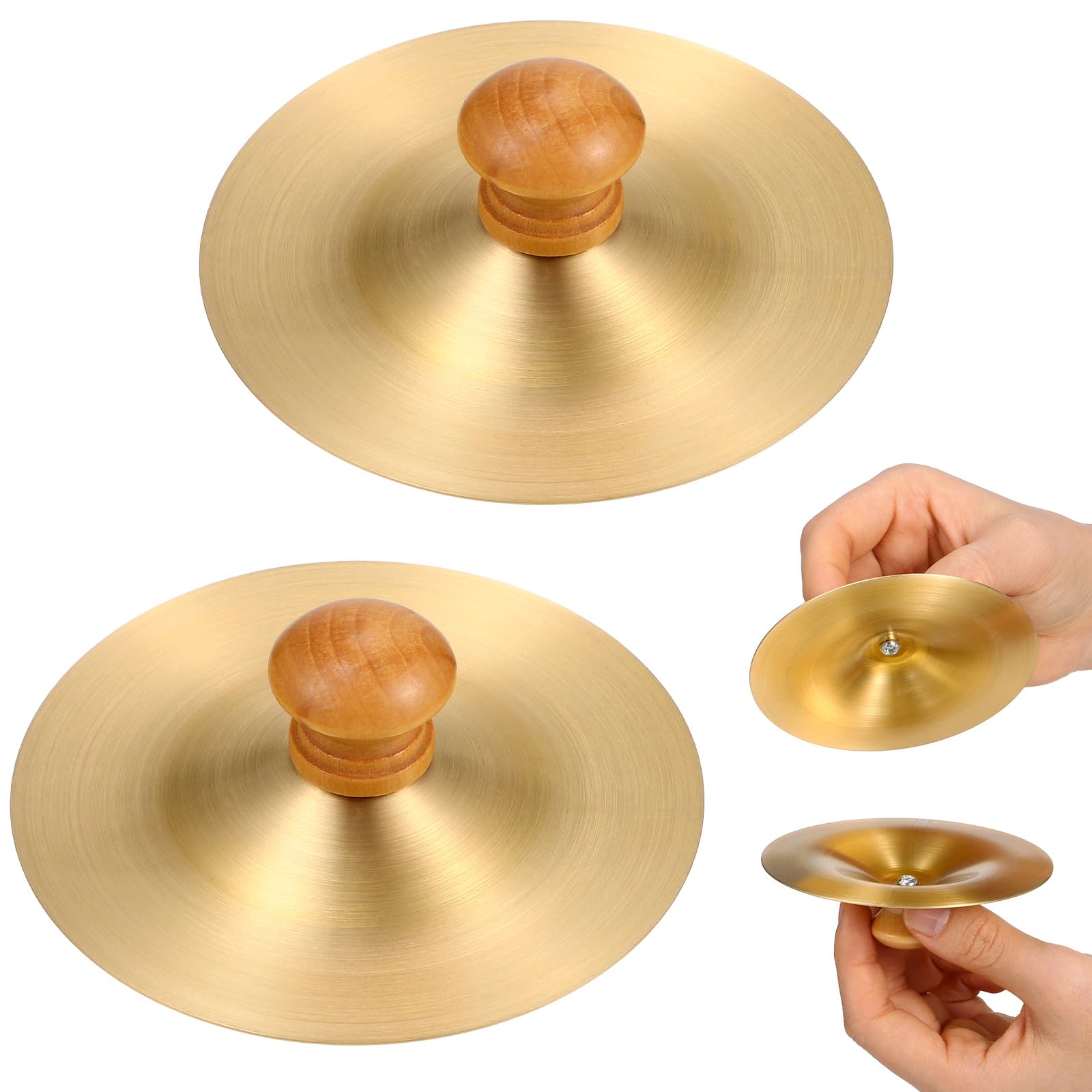 Vaguelly Finger Cymbals with Wooden Handles, 1 Pair Copper Band Cymbals, 9cm/3.5in Mini Marching Cymbals, Hand Cymbal Belly Dance, Orff Music Instrument for Child & Adult