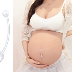 JFORYOU Pregnancy Belly Button Rings Maternity Flexible Plastic Long Navel Rings Retainer Piercing 14G Long Belly Button Rings for Maternity Pregnant Women