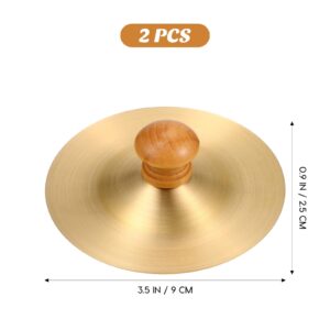 Vaguelly Finger Cymbals with Wooden Handles, 1 Pair Copper Band Cymbals, 9cm/3.5in Mini Marching Cymbals, Hand Cymbal Belly Dance, Orff Music Instrument for Child & Adult