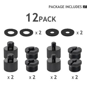 12 Pieces Mic Stand Adapter, Mic Thread Screw Adapter 5/8 Female to 3/8 Male and 3/8 Female to 5/8 Male, 5/8 Female to 1/4 Male and 1/4 Female to 5/8 Male with Rubber Pad for Microphone Stand