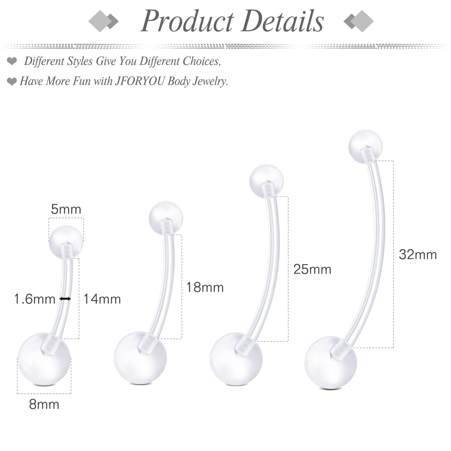 JFORYOU Pregnancy Belly Button Rings Maternity Flexible Plastic Long Navel Rings Retainer Piercing 14G Long Belly Button Rings for Maternity Pregnant Women