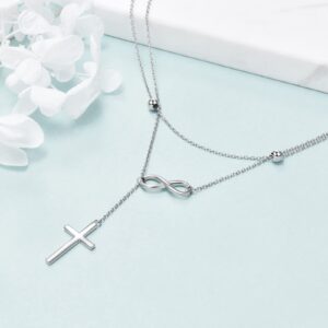 MONGAS Infinity Cross Layered Necklaces 925 Sterling Silver Lariat Y Necklace Christmas Jewelry for Women