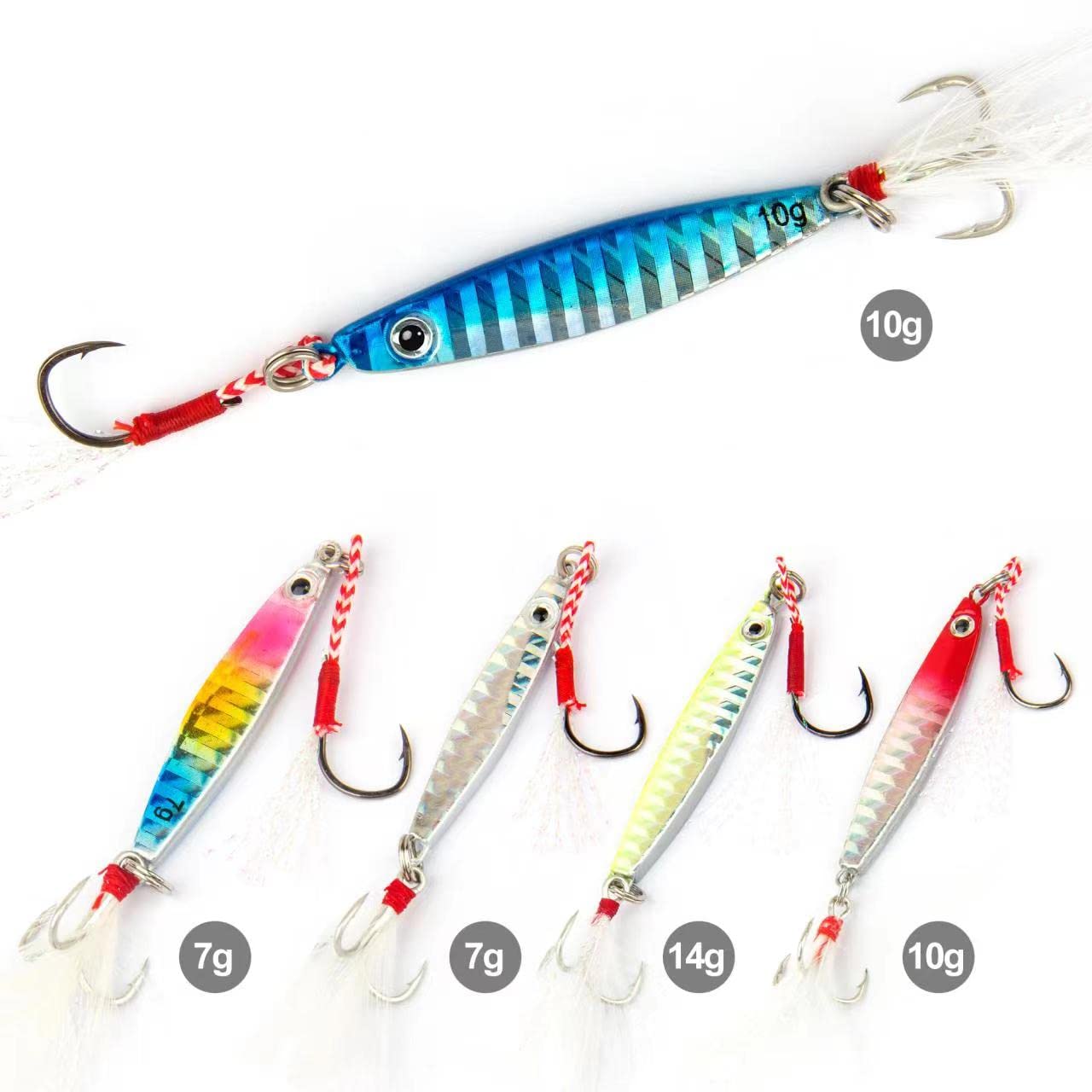 Spoons Fishing Lures Treble Hooks Salmon Bass Metal Fishing Lure Baits Kit with Tackle Box (Style B-5PCS)