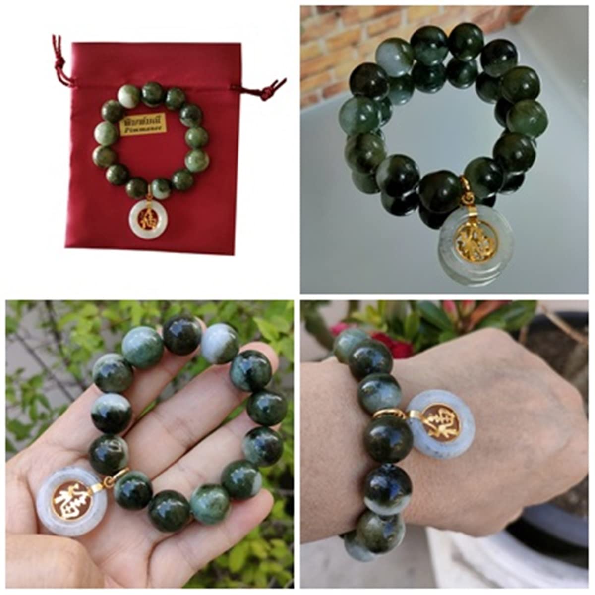 Jade Bracelet for Women Good Luck Jewelry with Pendant Jade Coin Money Success Fun Energize Wearer Happiness Bring Attract Money