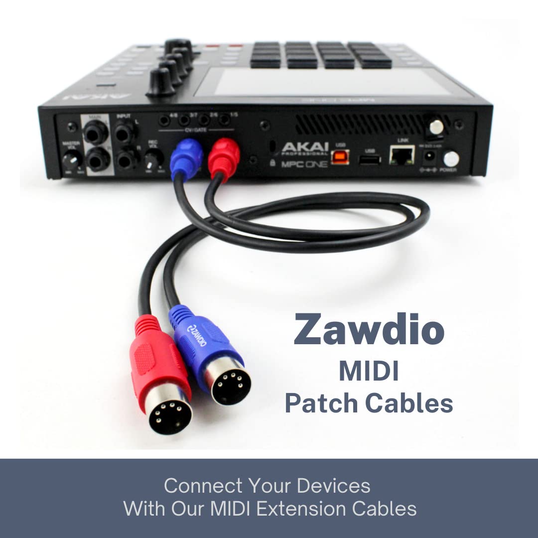 ZAWDIO MIDI Patch Cable Set of 2-5-Pin DIN Male to Male 18" Extension Adapter Cables