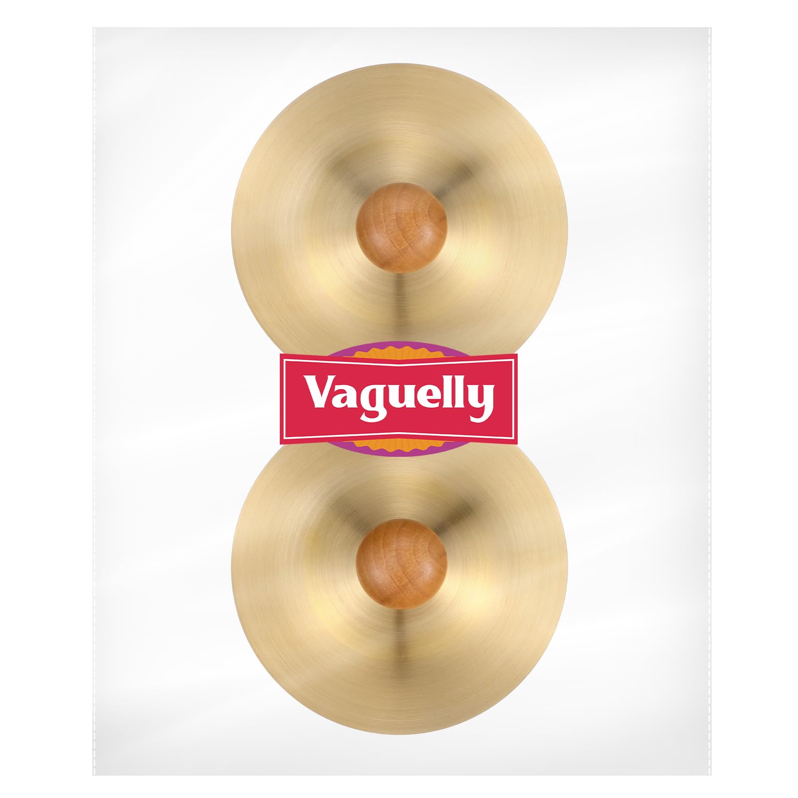 Vaguelly Finger Cymbals with Wooden Handles, 1 Pair Copper Band Cymbals, 9cm/3.5in Mini Marching Cymbals, Hand Cymbal Belly Dance, Orff Music Instrument for Child & Adult