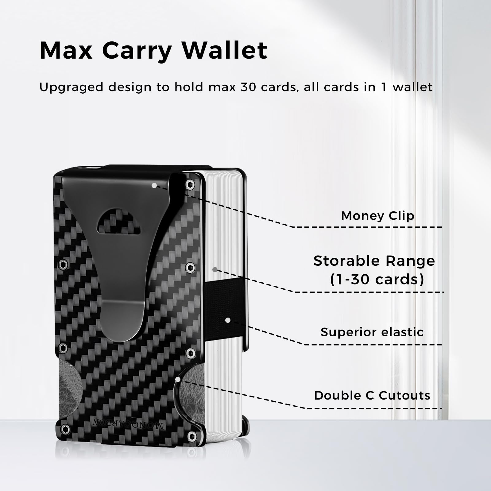 MONOCARBON Minimalist-Wallet, Real-Carbon-Fiber-Wallet-RFID-Blocking, Slim Credit Card Holder Wallet, Front Pocket Money Clip for Men EDC. (Carbon Fiber)