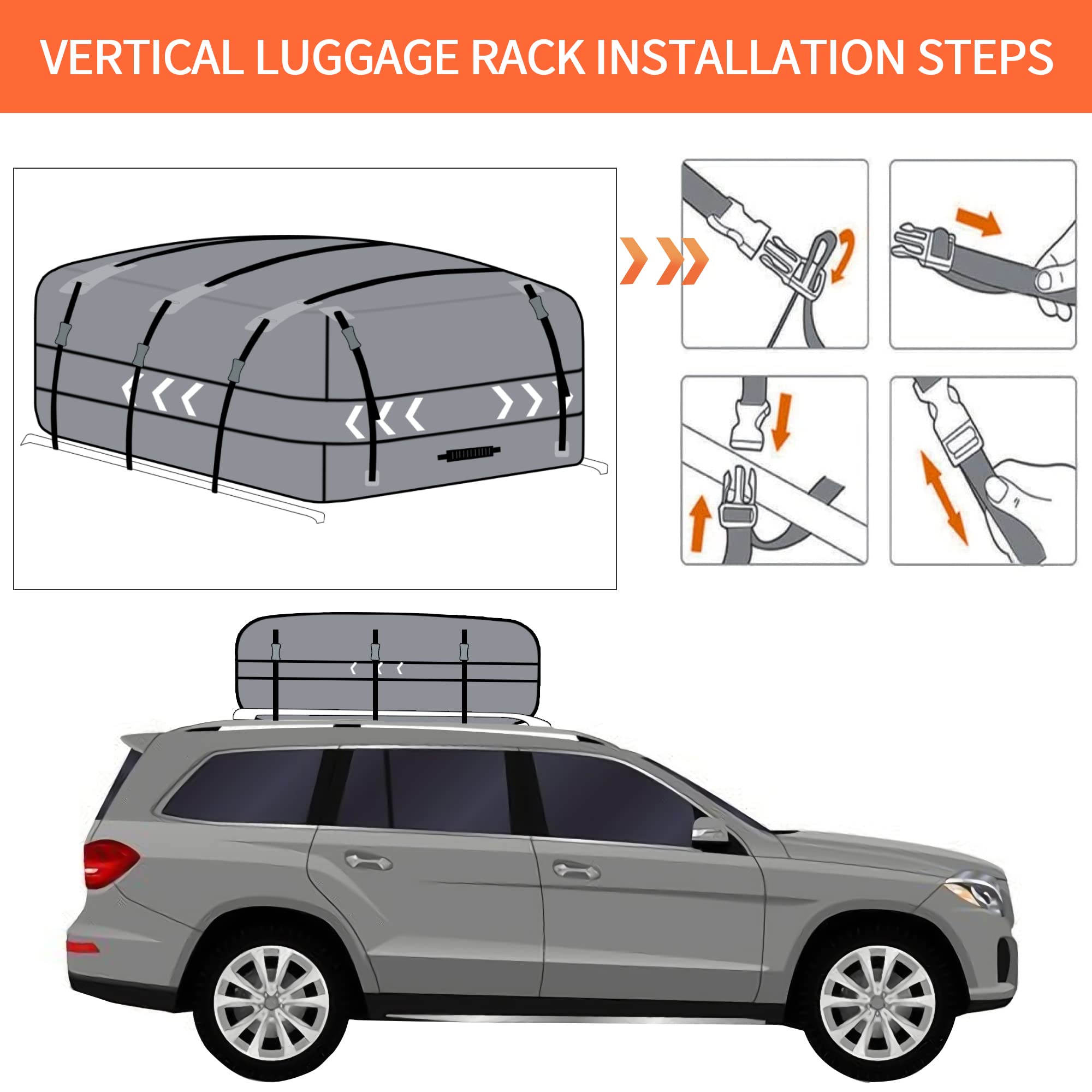 MIDABAO 20 Cubic Car Roof Bag Cargo Carrier, Waterproof Rooftop Cargo Carrier with Anti-Slip Mat + 6 Door Hooks, Suitable for All Vehicle with/without Rack