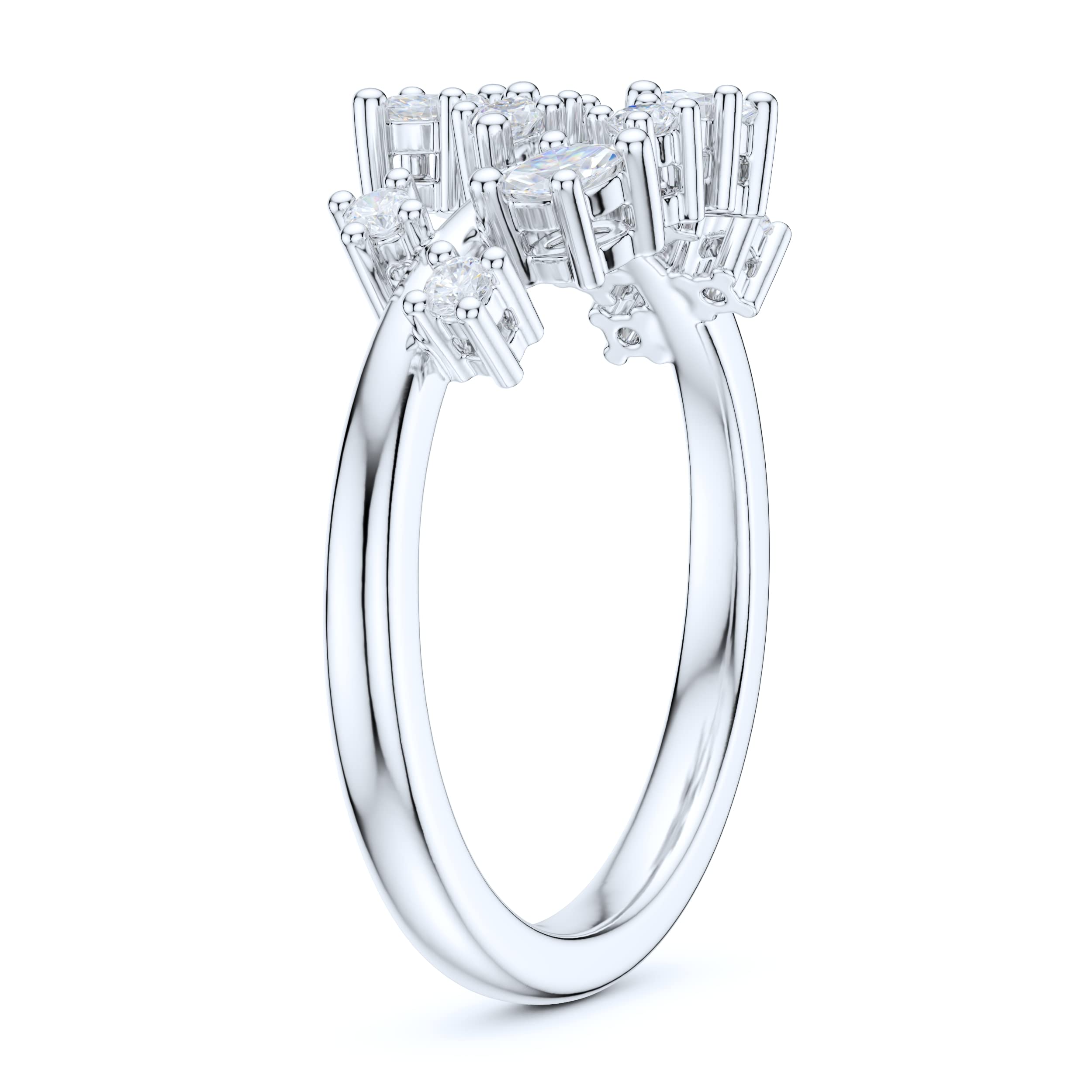 PRSTANI Sterling Silver Spilt Tree Branch Prong-Set Simulated Marquise Diamond Ring Wedding Band (7.5)