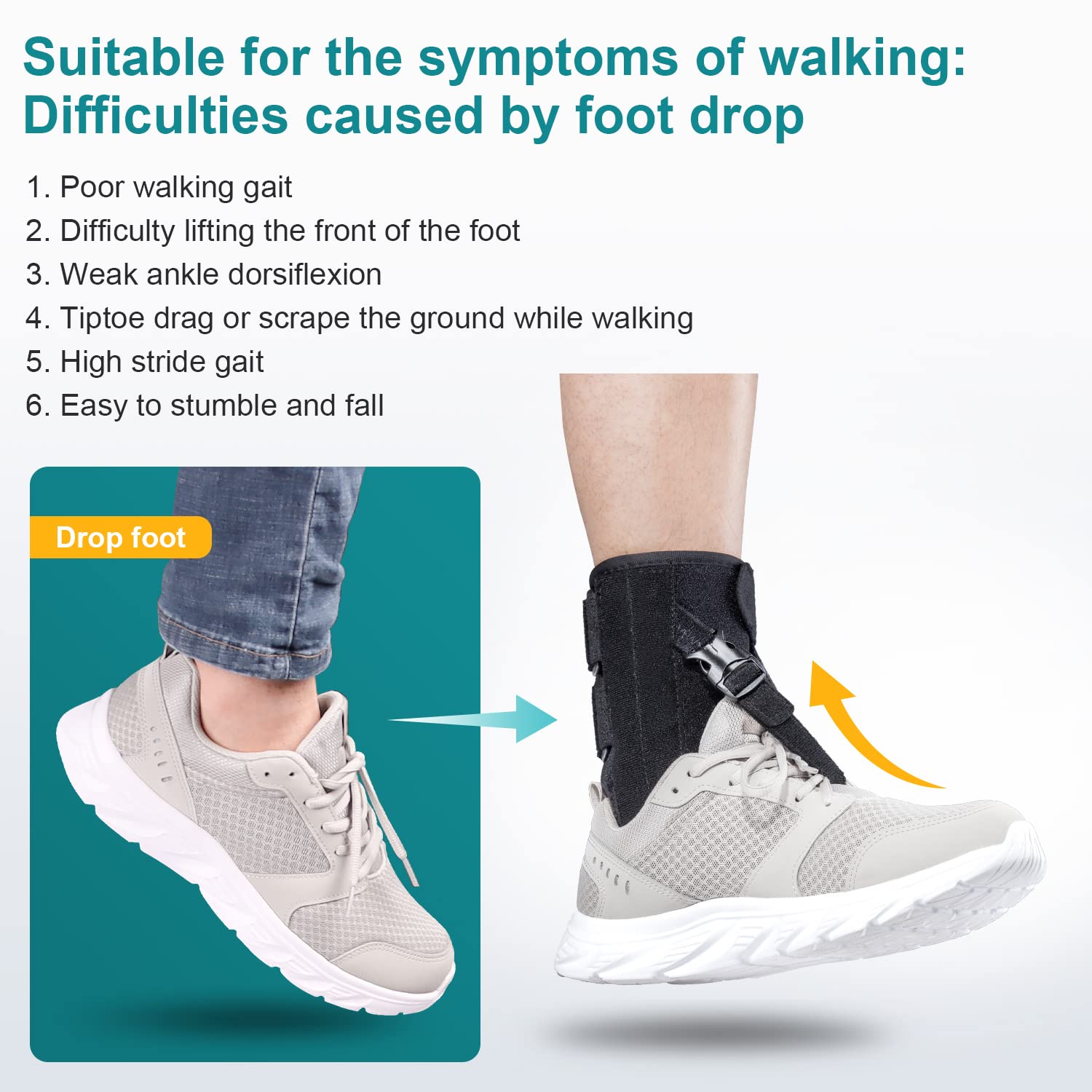 Foot Drop Brace for Walking Lifting Shoes, Drop Foot AFO Brace Help Raise Shoes, Foot Up Splint for Ankle, Improved Walking Gait, Prevent Falls and Injuries, for Left and Right Foot,Fits Women and Men