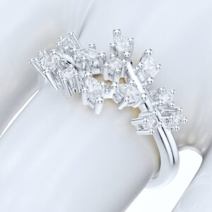 PRSTANI Sterling Silver Spilt Tree Branch Prong-Set Simulated Marquise Diamond Ring Wedding Band (7.5)