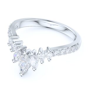 PRSTANI Sterling Silver Slight V Shaped Crown Simulated Marquise & Round Diamond Matching Ring Wedding Band (2.5)