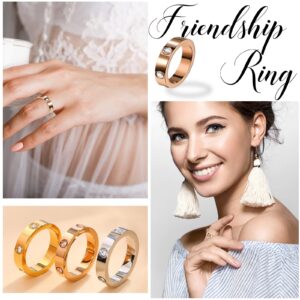 Love Friendship Rings 18K Gold Plated Silver with CZ 6mm Stainless Steel Promise Rings Wedding Band Fashion Love Rings for Her Women Teen Girls Valentine's Day with Gifts Box (7, Rose gold)