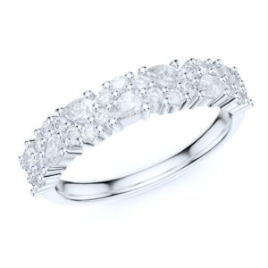 PRSTANI 4.3mm Wide Sterling Silver Cluster Simulated Marquise and Round Diamond Half Eternity Ring (6.5)