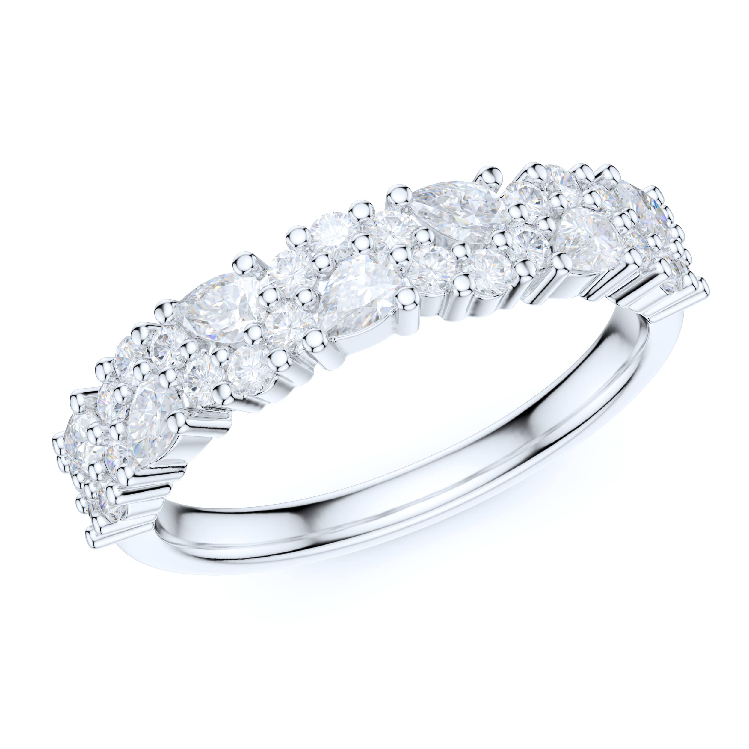 PRSTANI 4.3mm Wide Sterling Silver Cluster Simulated Marquise and Round Diamond Half Eternity Ring (6.5)