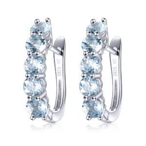 ZhenCai Natural Aquamarine Clip Earrings for Women Solid 925 Sterling Silver Setting 10 Grains Oval Shape Cut Gemstone Rhodium Plated Classic Style Design Fine Jewelry for Her (Light Blue)