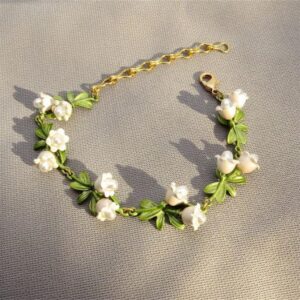 AFSJEEP Green Paint Freshwater Pearl Valley Lily Leaves Women Bracelet Fashion Bracelet Womens Pearl Bracelet