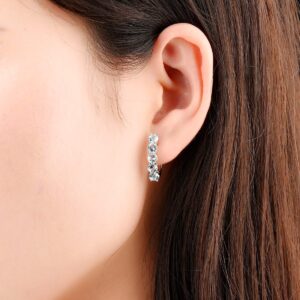 ZhenCai Natural Aquamarine Clip Earrings for Women Solid 925 Sterling Silver Setting 10 Grains Oval Shape Cut Gemstone Rhodium Plated Classic Style Design Fine Jewelry for Her (Light Blue)