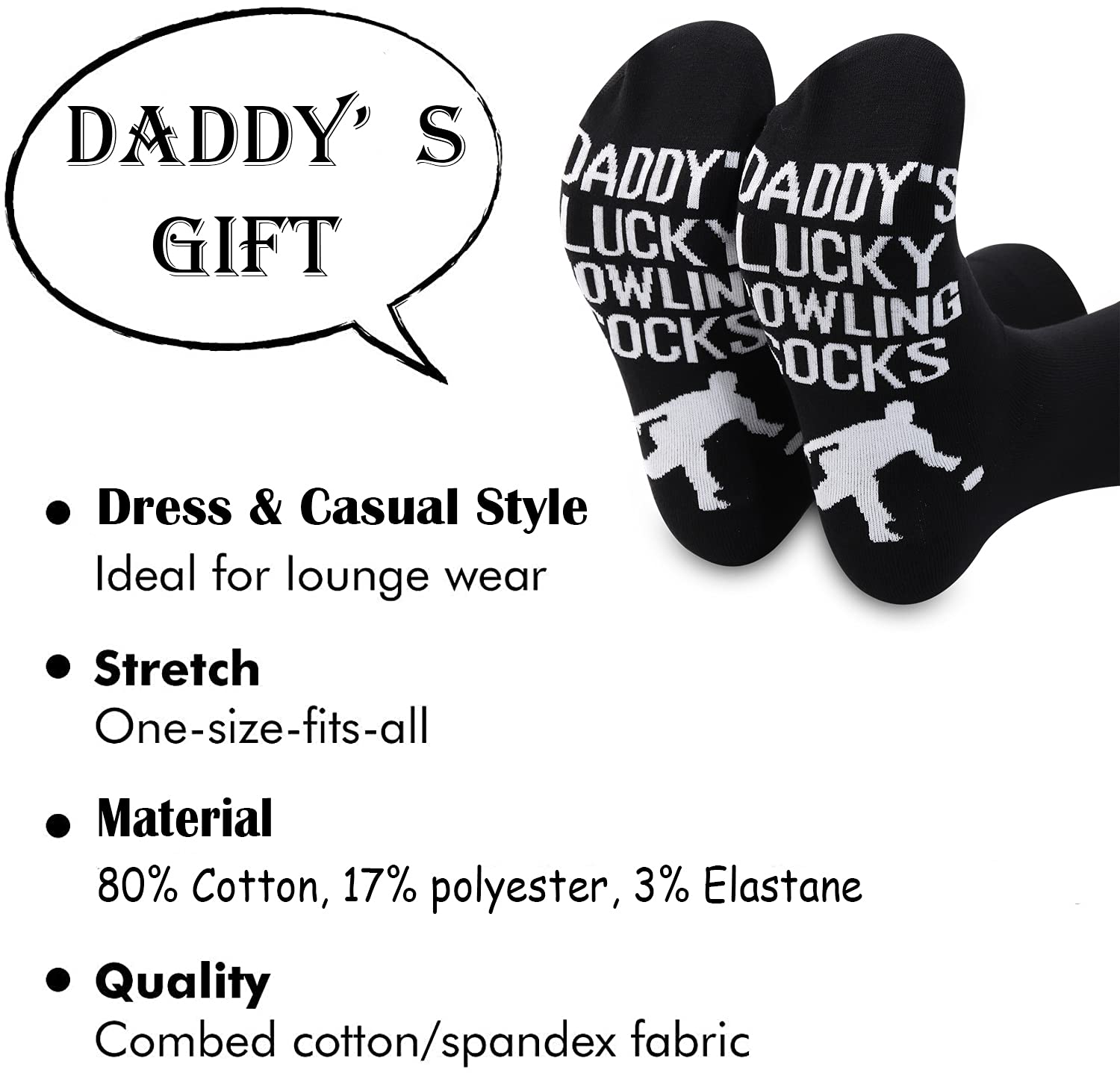 TSOTMO Men’s Sports Socks Bowling Socks Daddy's Lucky Bowling Socks Gift For Men Bowling Lover Player Socks Gift Bowlers Gift (Dad Bowling)