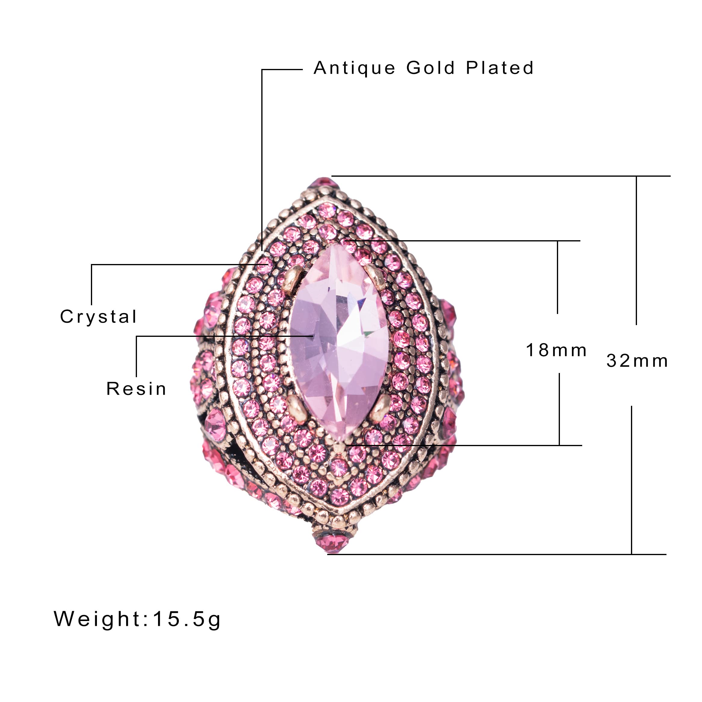 CKHAO Women Ring - 32mm Turkish Style Pink Gemstone Vintage Ring Women Jewelry J0769PINK (7)