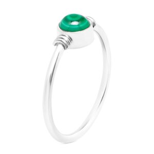 Koral Jewelry Round Malachite 925 Sterling Silver Ring - Delicate BOHO Chic Jewelry - Fashionable and Stylish for Women with Velvet Gift Bag - Made by Indian Artisans - Size 5-9 (10)