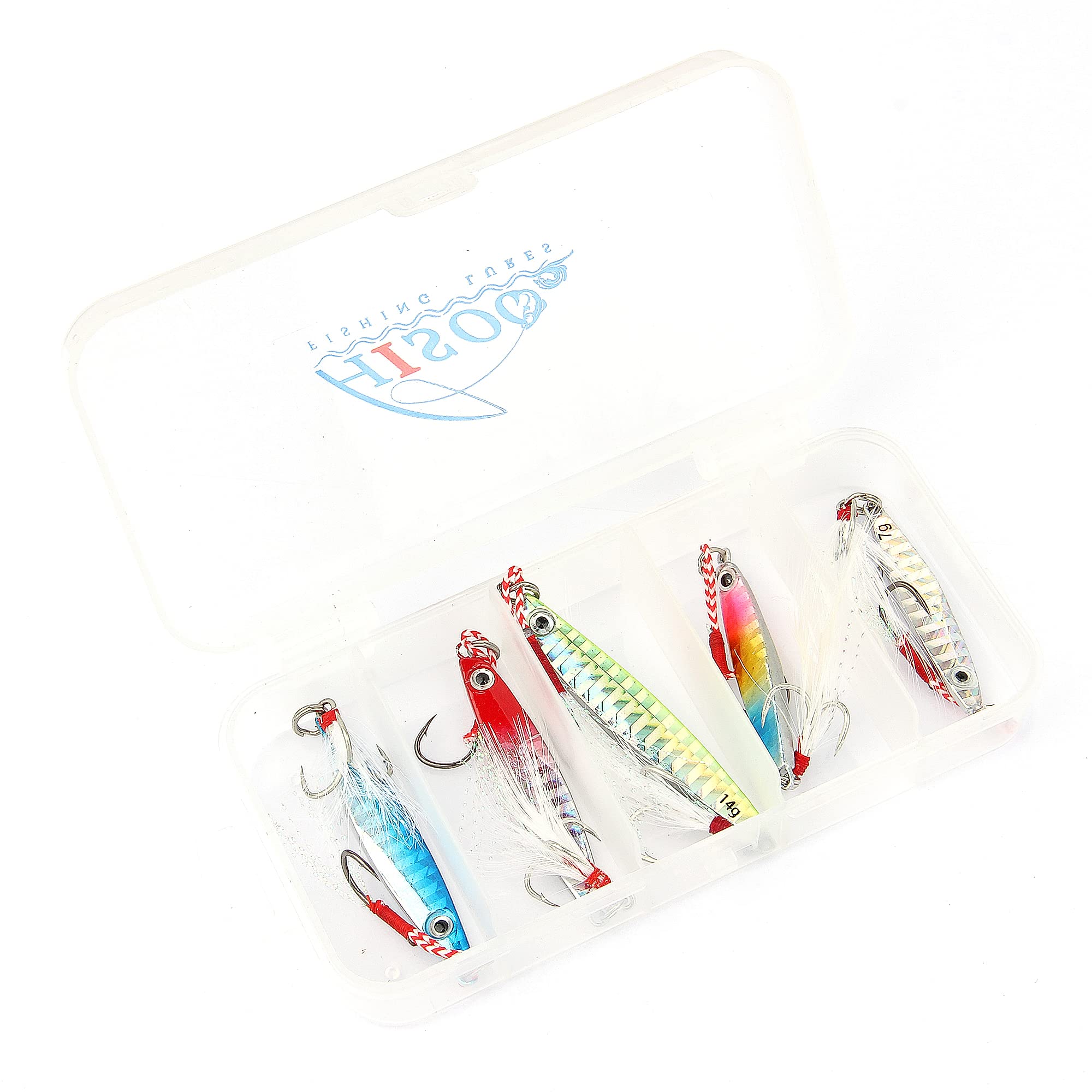 Spoons Fishing Lures Treble Hooks Salmon Bass Metal Fishing Lure Baits Kit with Tackle Box (Style B-5PCS)