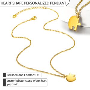 Puzzle Piece Necklace 4 Pcs, Gold BFF Necklace for 4 Matching Heart Pendant Neck Charms for Couple, Women Men Friendship Love Jewelry Set Gift for Him Her