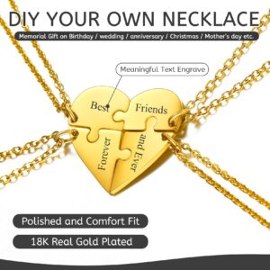 Puzzle Piece Necklace 4 Pcs, Gold BFF Necklace for 4 Matching Heart Pendant Neck Charms for Couple, Women Men Friendship Love Jewelry Set Gift for Him Her