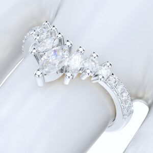 PRSTANI Sterling Silver Slight V Shaped Crown Simulated Marquise & Round Diamond Matching Ring Wedding Band (5)