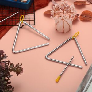 10 Pcs Musical Steel Triangle Percussion Instrument with Striker Rhythm Triangle Instrument Hand Percussion Triangles for Kids Adults (6 Inch)