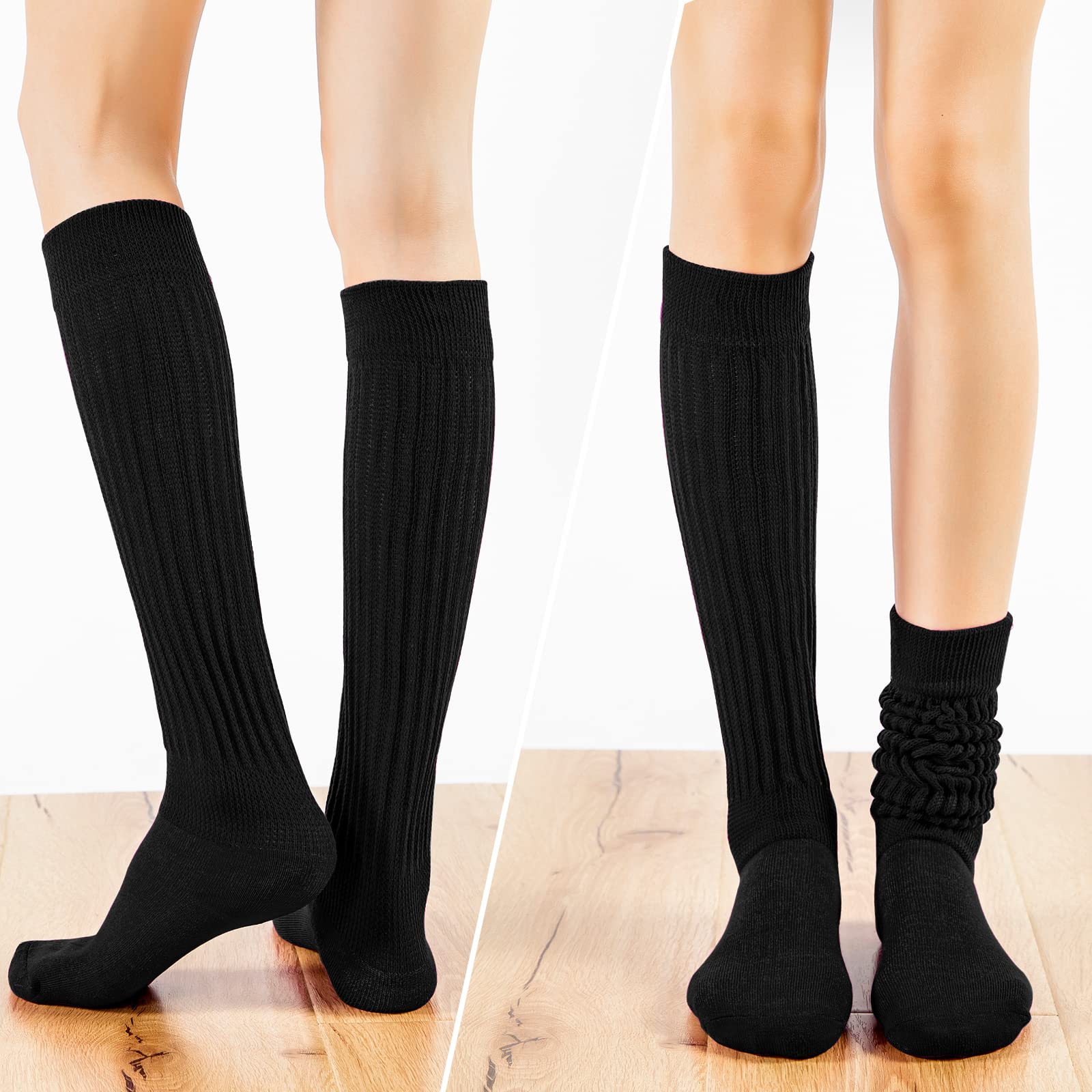 Witwot 3 Pair Womens Slouch Socks Cotton Knee High Tube Scrunch Sock Black-White-Pink