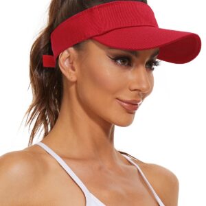 Century Star Visors for Women Mens Sun Visor Hats Sports Outdoor Hat Tennis Running Summer Adjustable Cap Sun Protection Red One Size