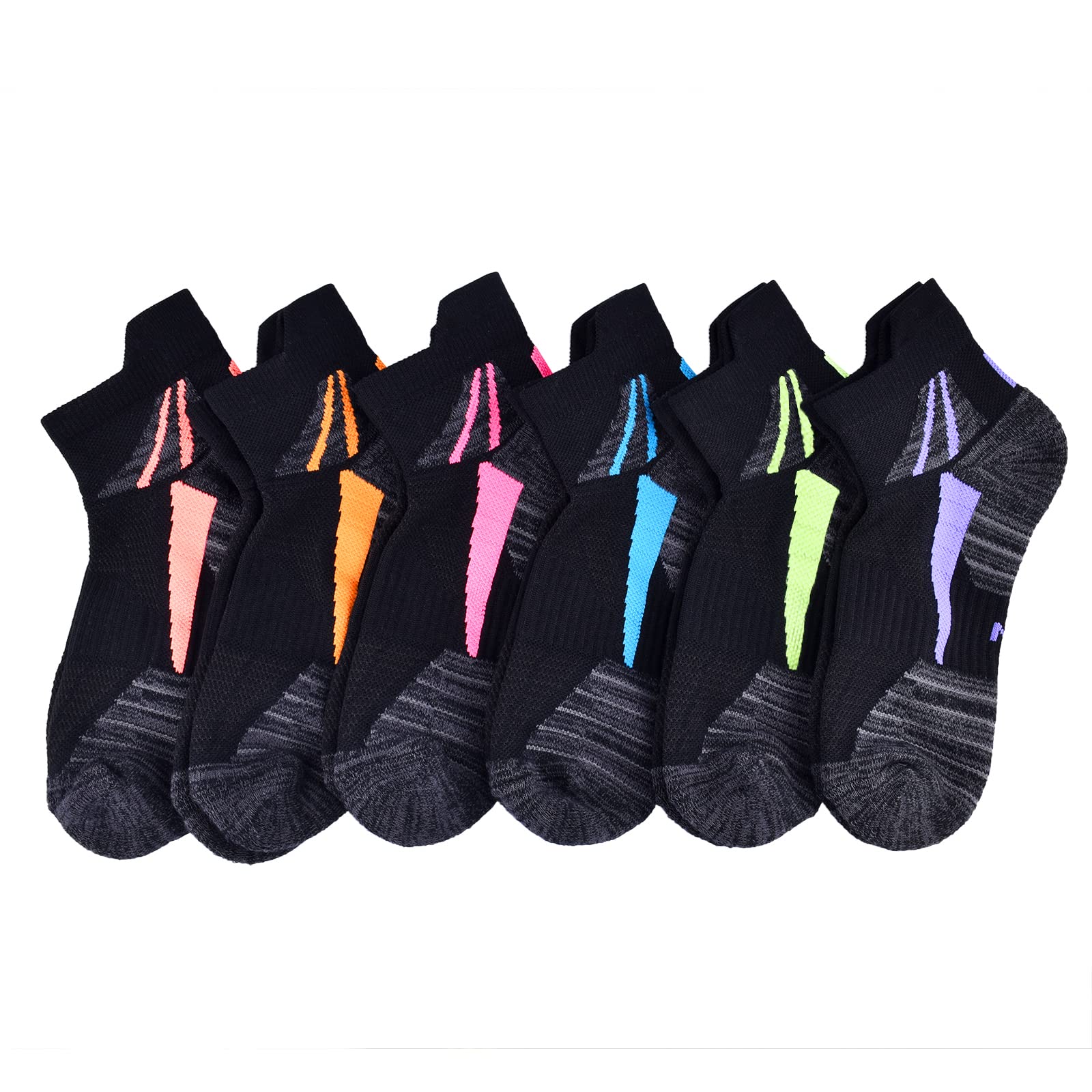 J.WMEET Womens Ankle Socks Athletic Cushioned Breathable Performance Sport Tab Cotton Quarter Women's Running Socks 6 Pack 5-9