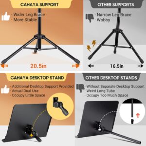 CAHAYA Dual Use Sheet Music Stand with Clamp-on Tray & Desktop Book Stand with Carrying Bag, Sheet Music Folder, Music Stand with Shelf, and Clip for Guitar, Ukulele, Violin Players CY0194+CY0320