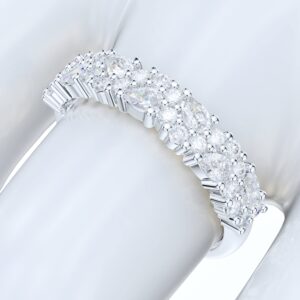 PRSTANI 4.3mm Wide Sterling Silver Cluster Simulated Marquise and Round Diamond Half Eternity Ring (6.5)